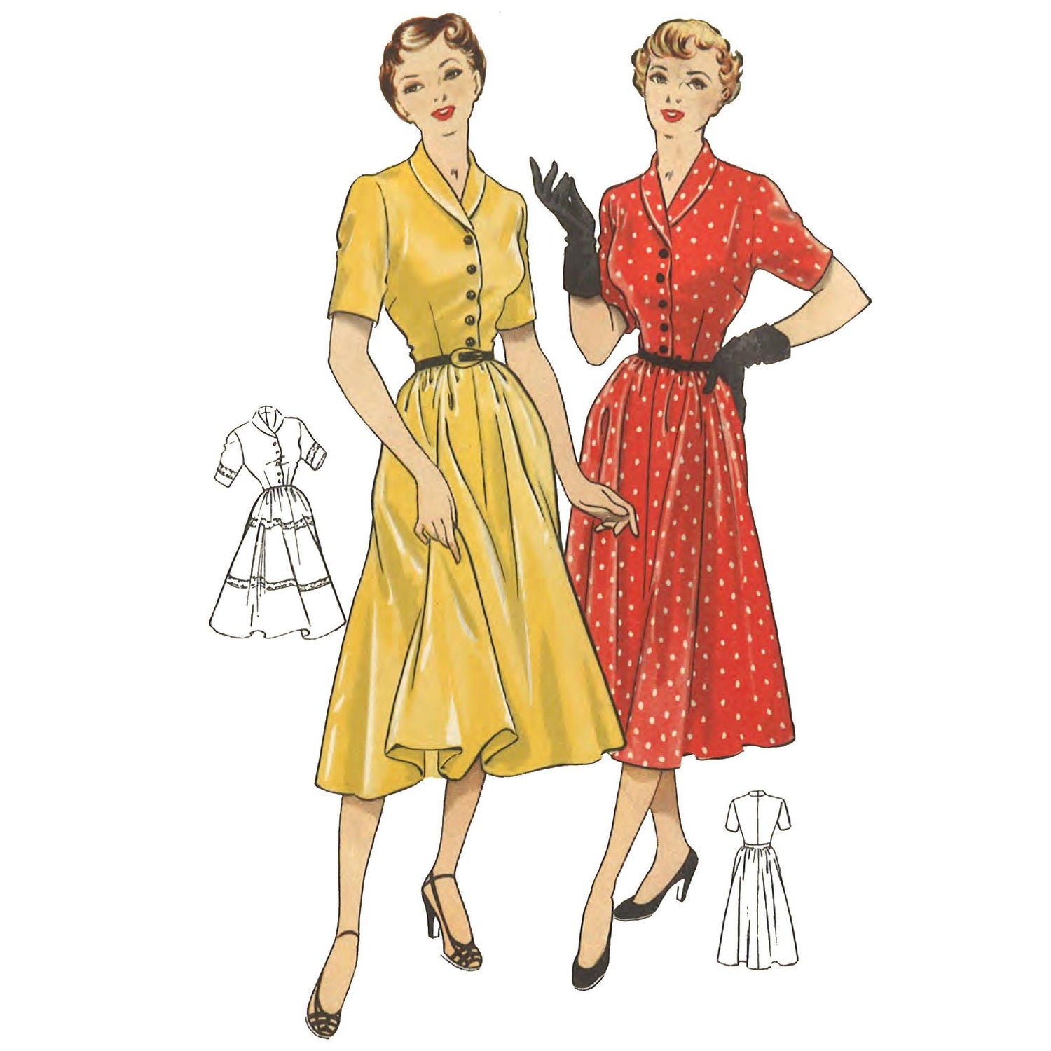 Pattern cover illustration of women wearing tea dresses