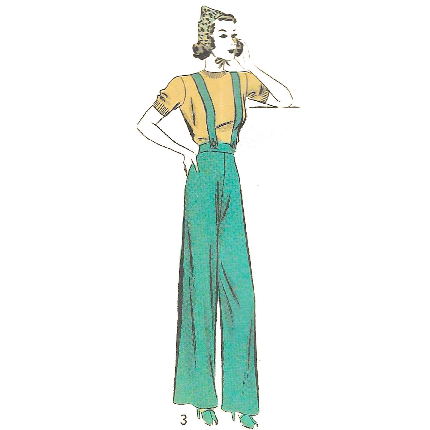 Model wearing 1930s Slacks or Overalls and Jacket made from Hollywood 1602 pattern