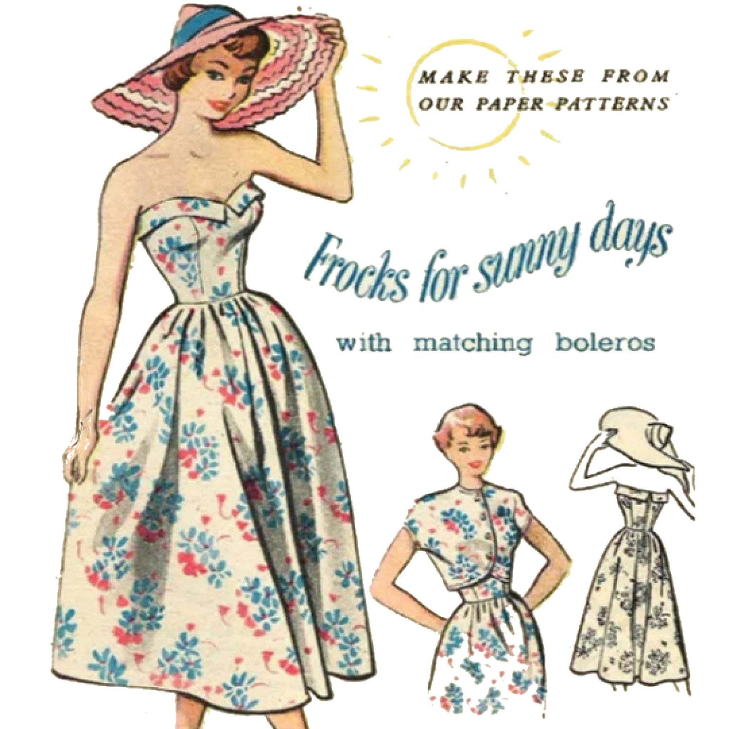 1950s Pattern, Strapless Sundress & Bolero Jacket