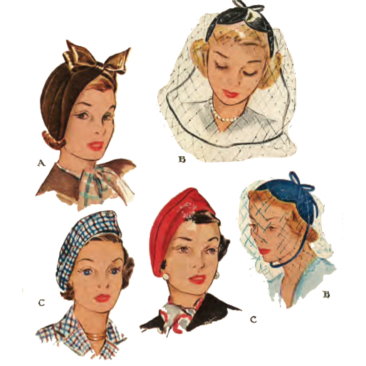 Women wearing hats in different styles.