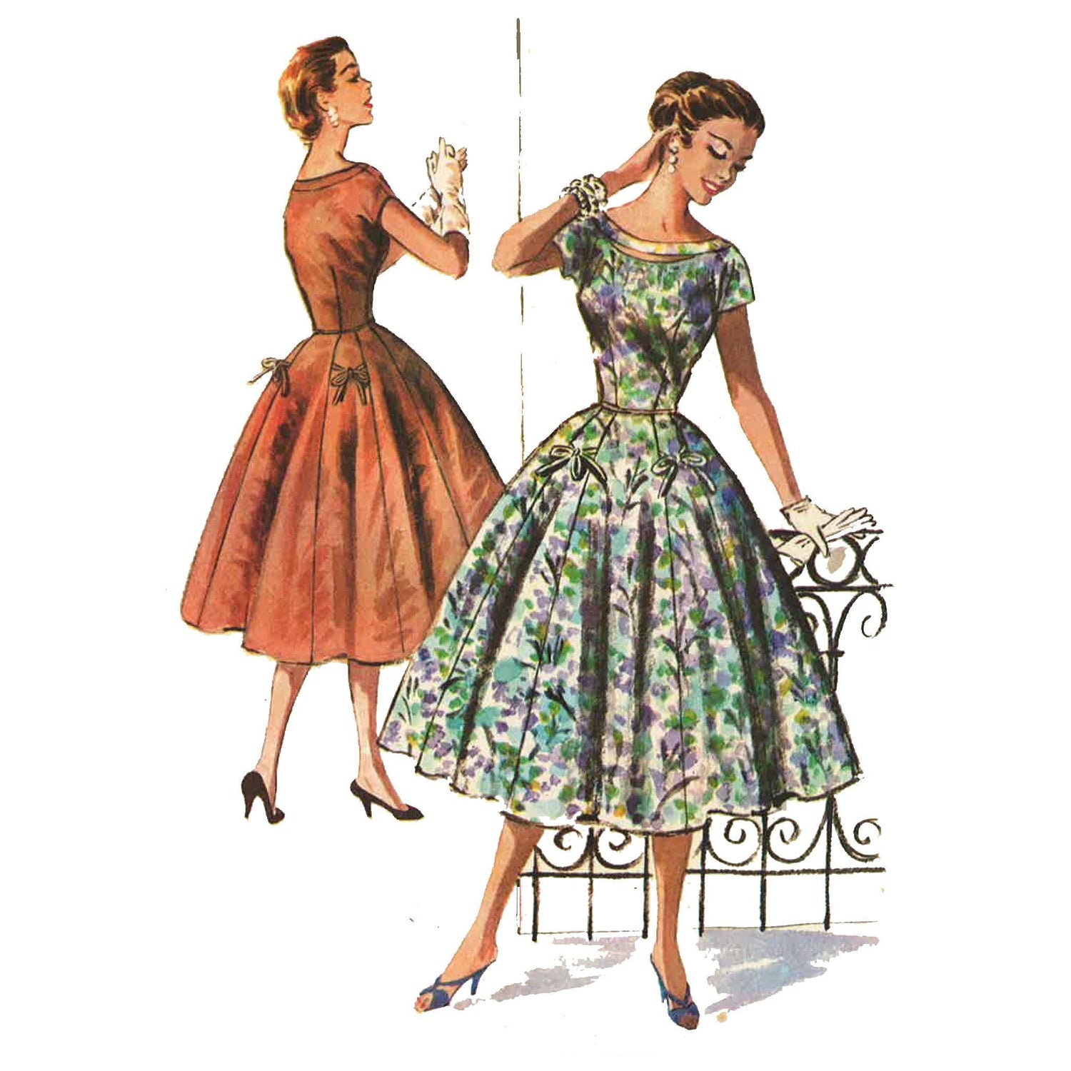 Women wearing 50s fit and flare dress.