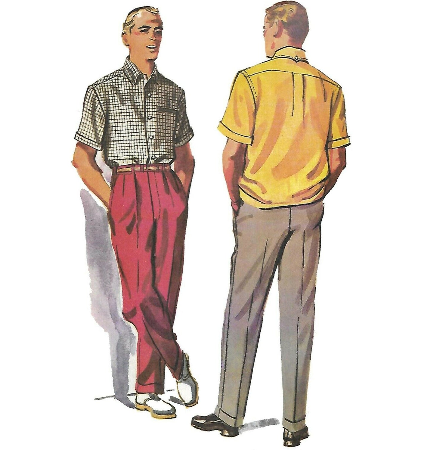 1950s Pattern, Men's Slacks, Pants, Trousers & Shirt - Chest 38