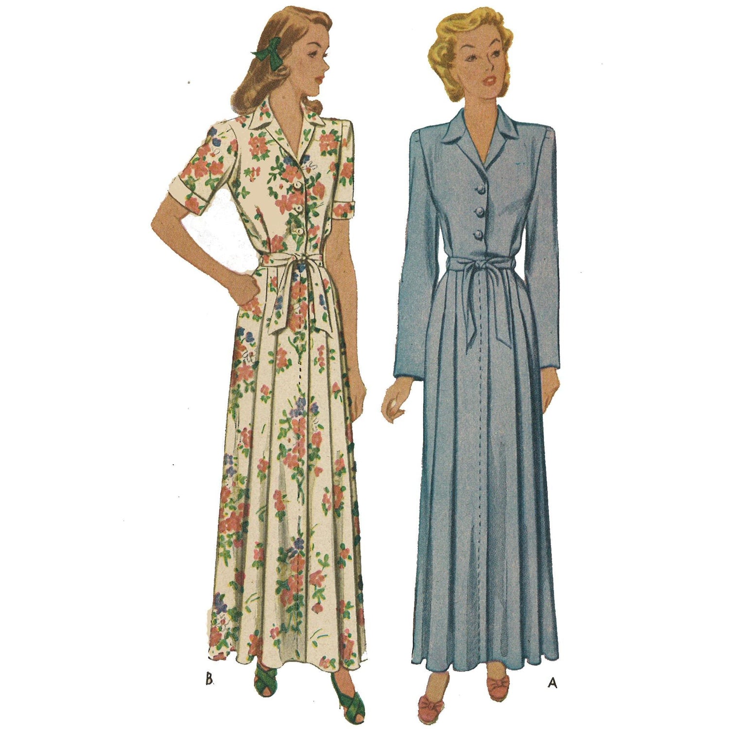 Women wearing 1940s dressing gown