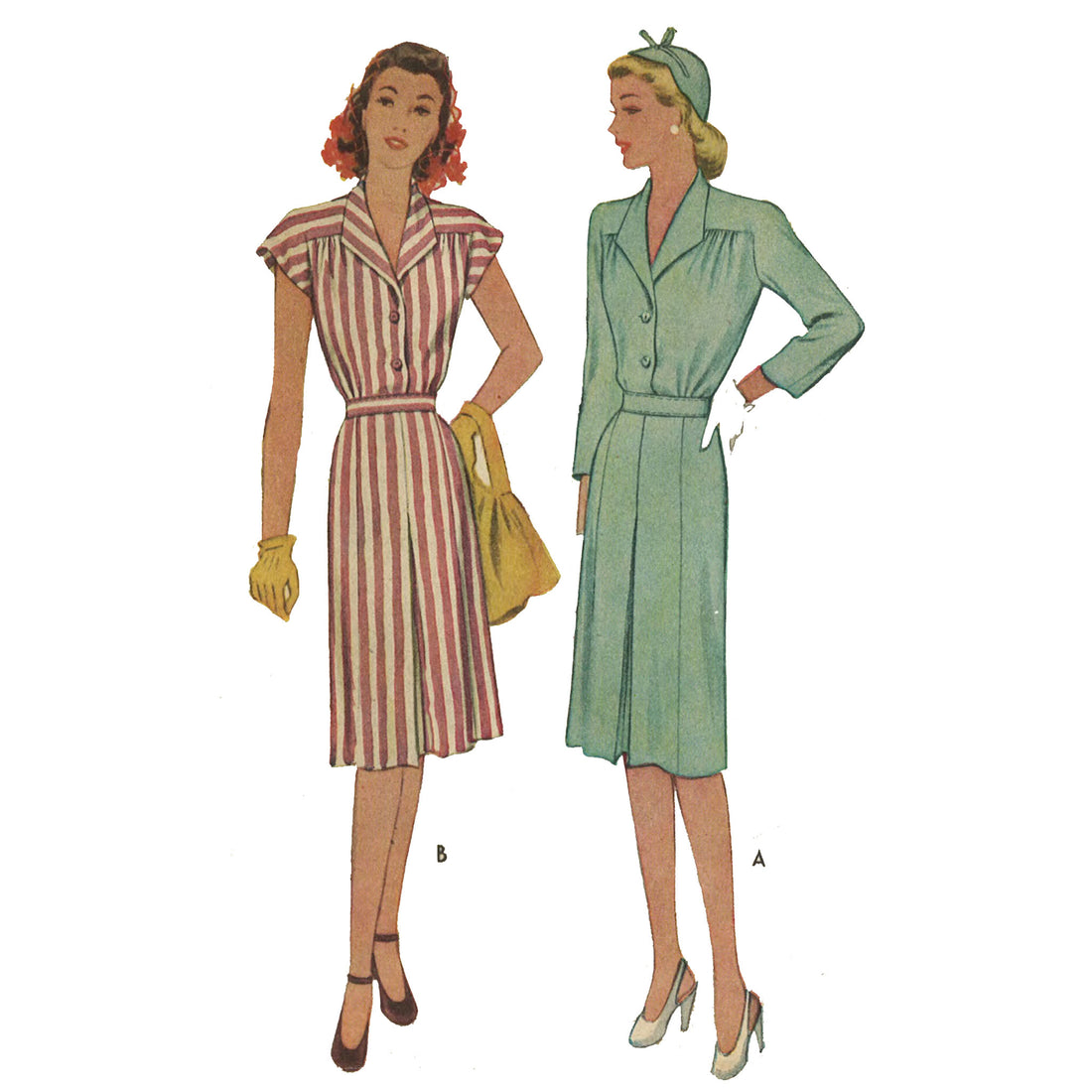 1930's Superior One Piece Dress Pattern with Pleated Yoke and Yoked Skirt - Bust 32