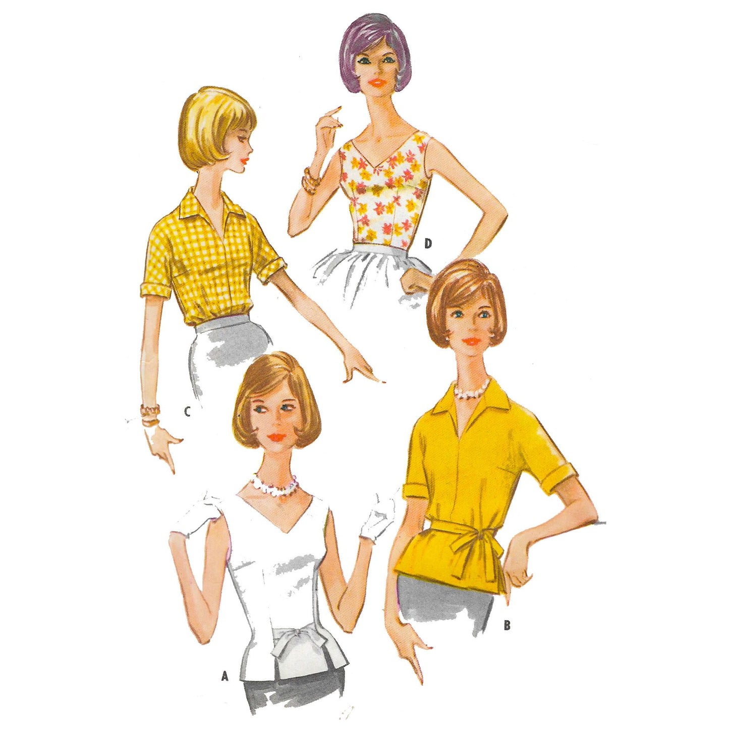 Model wearing 1960s sleeveless blouse made from McCall’s 5833 pattern