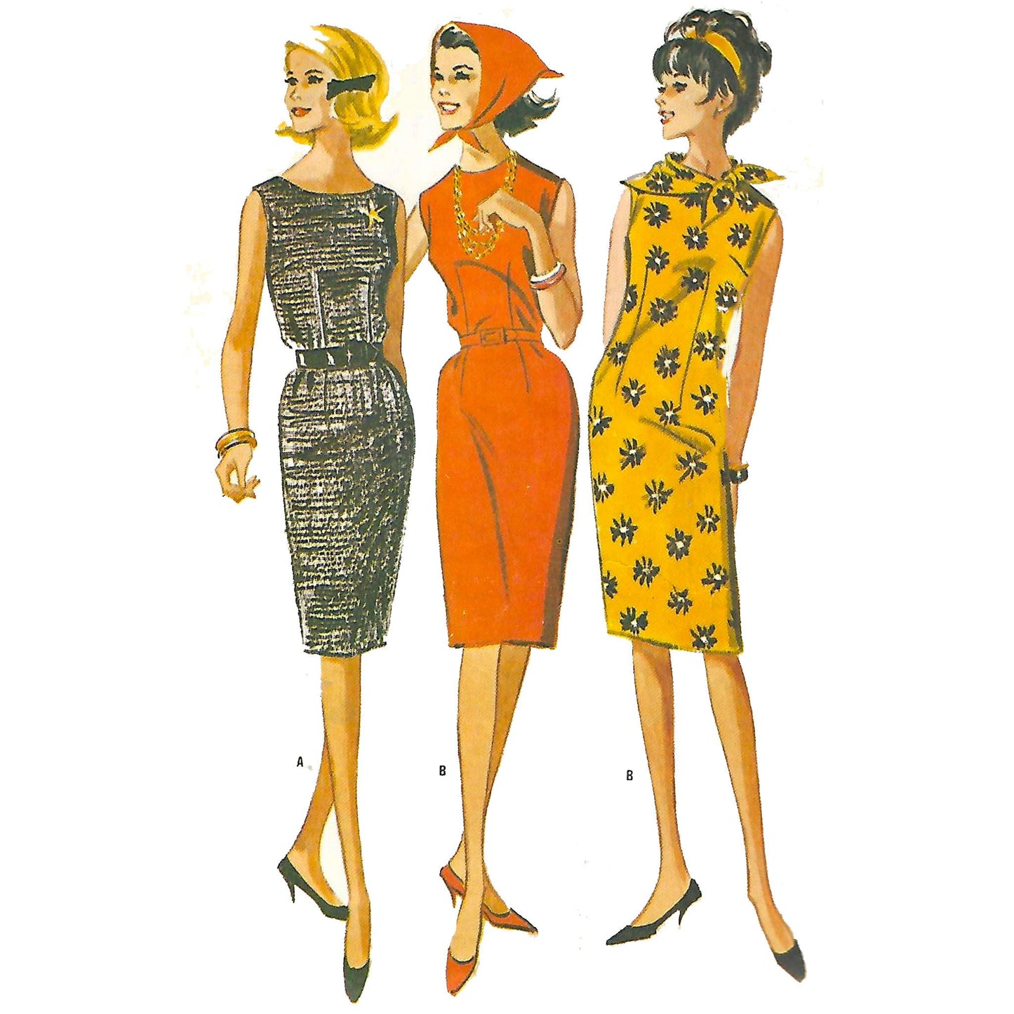 Model wearing 1960s dress and scarf made from McCall’s 6804 34 pattern