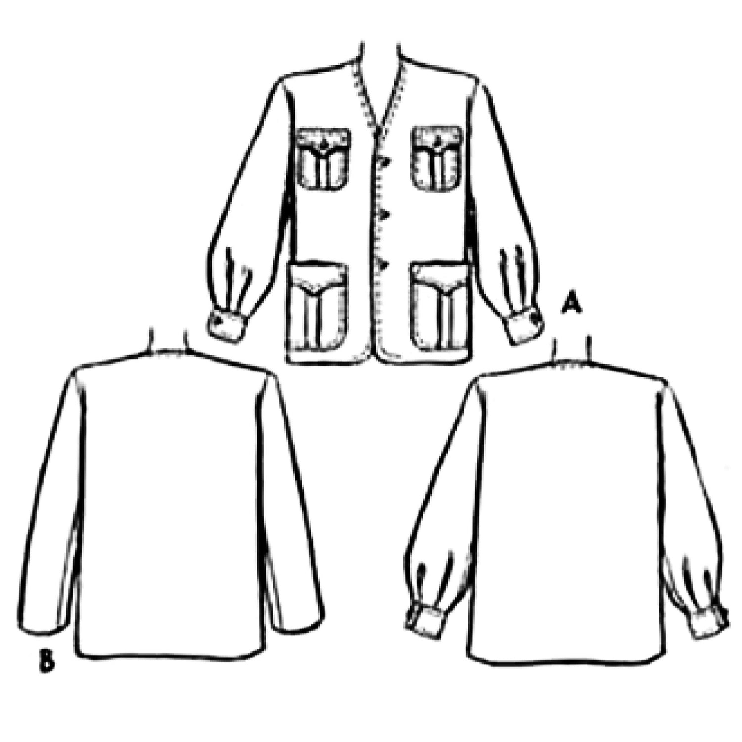 Line drawing of View A front and back, and View B back