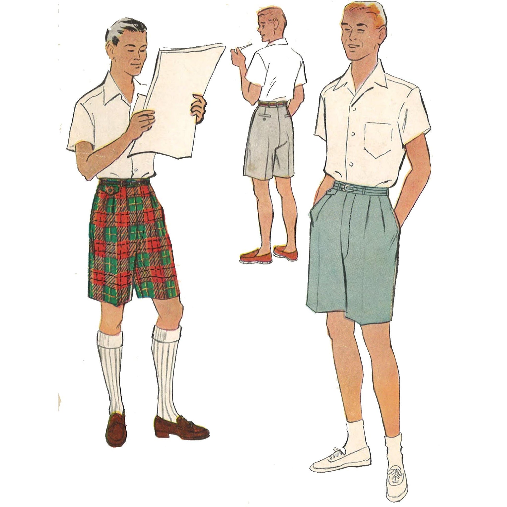 Men wearing 1950s Pattern, Men's Bermuda Tailored Shorts 