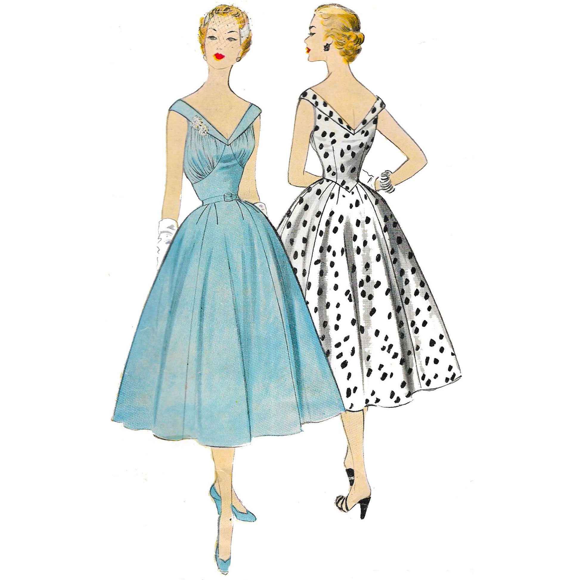 Model wearing 1950s dress made from McCall’s 9792 38 pattern