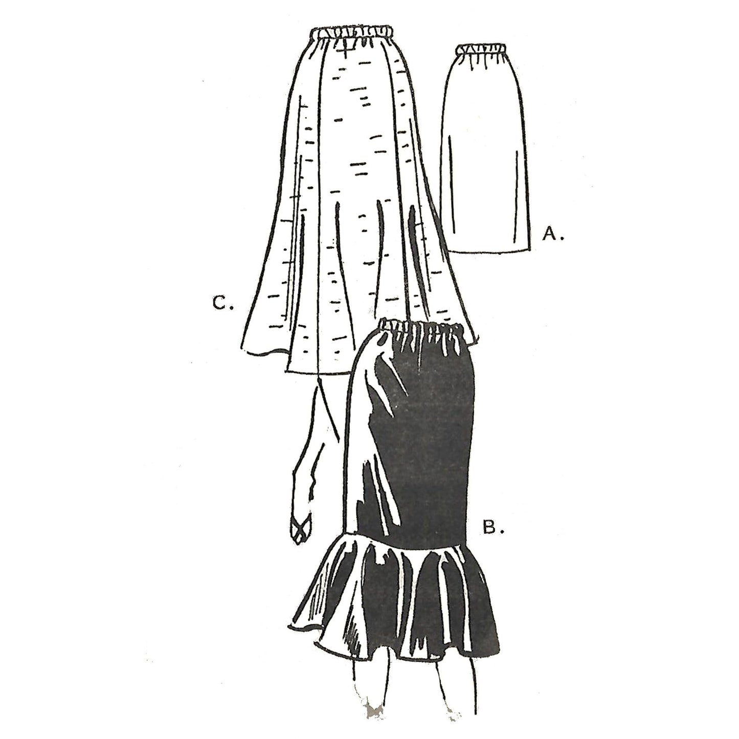 Model wearing 1970s skirts made from Marian Martin 4116 pattern