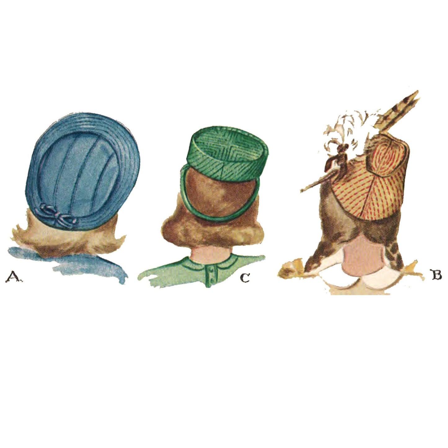 Back view of 3 girls wearing hats.