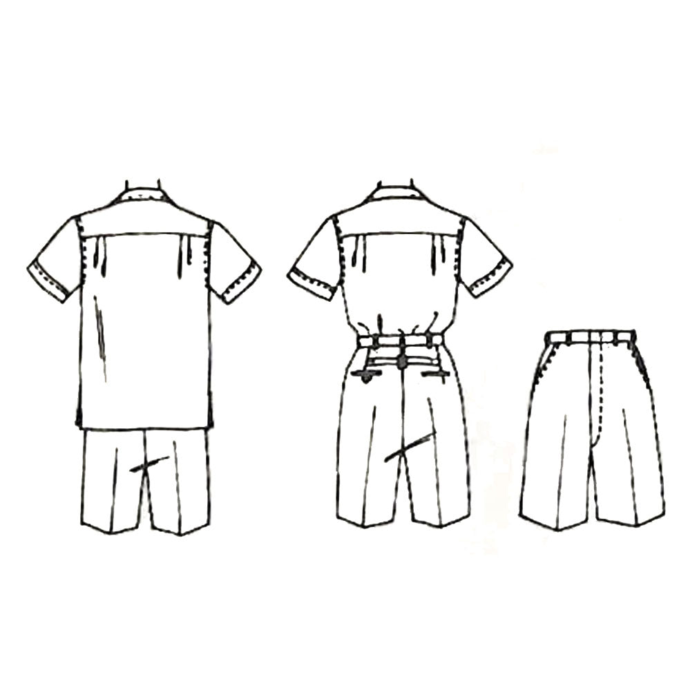 Technical flats of shirt and shorts.