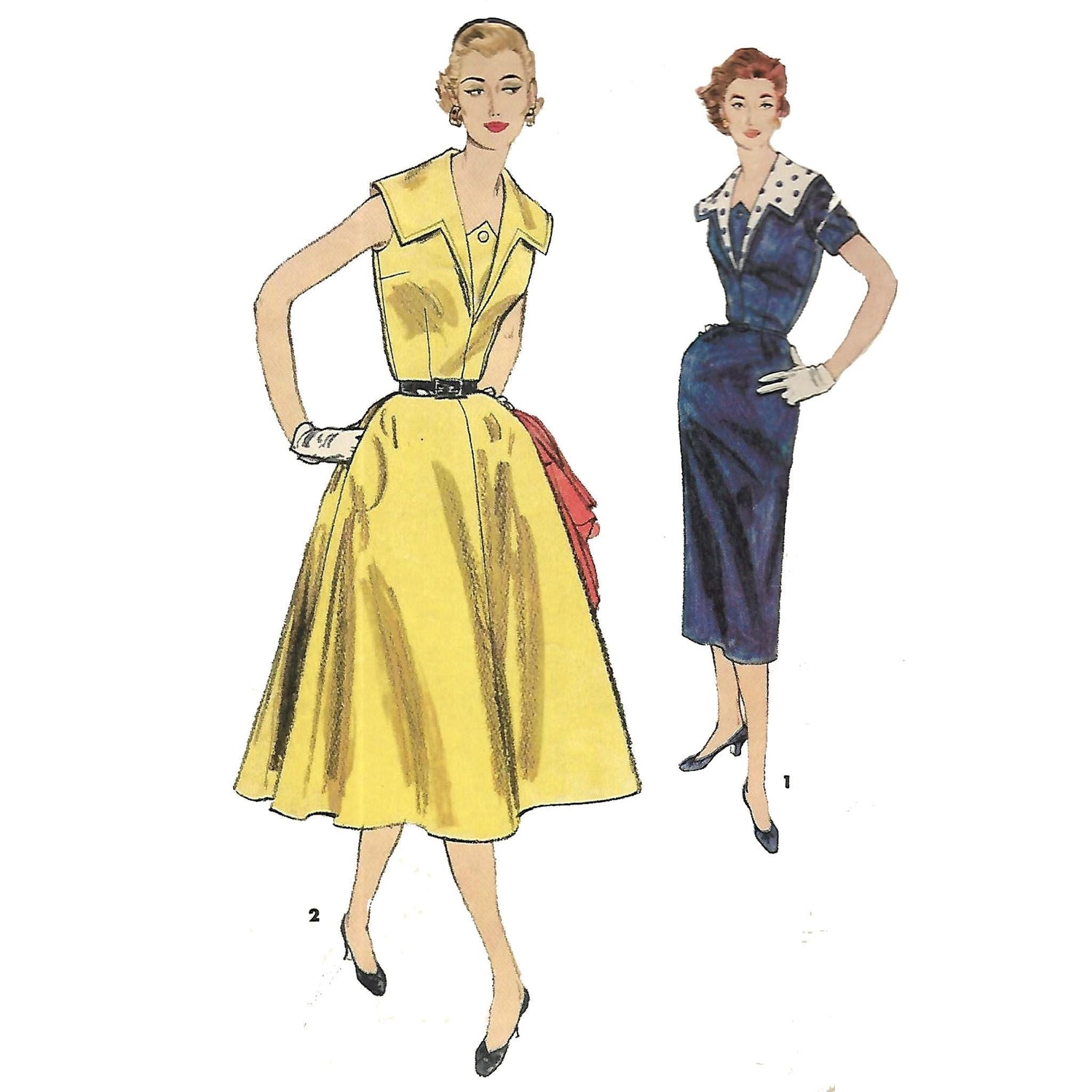 Model wearing 1950s dress with two skirts and detachable collar made from Simplicity 1132 34 pattern