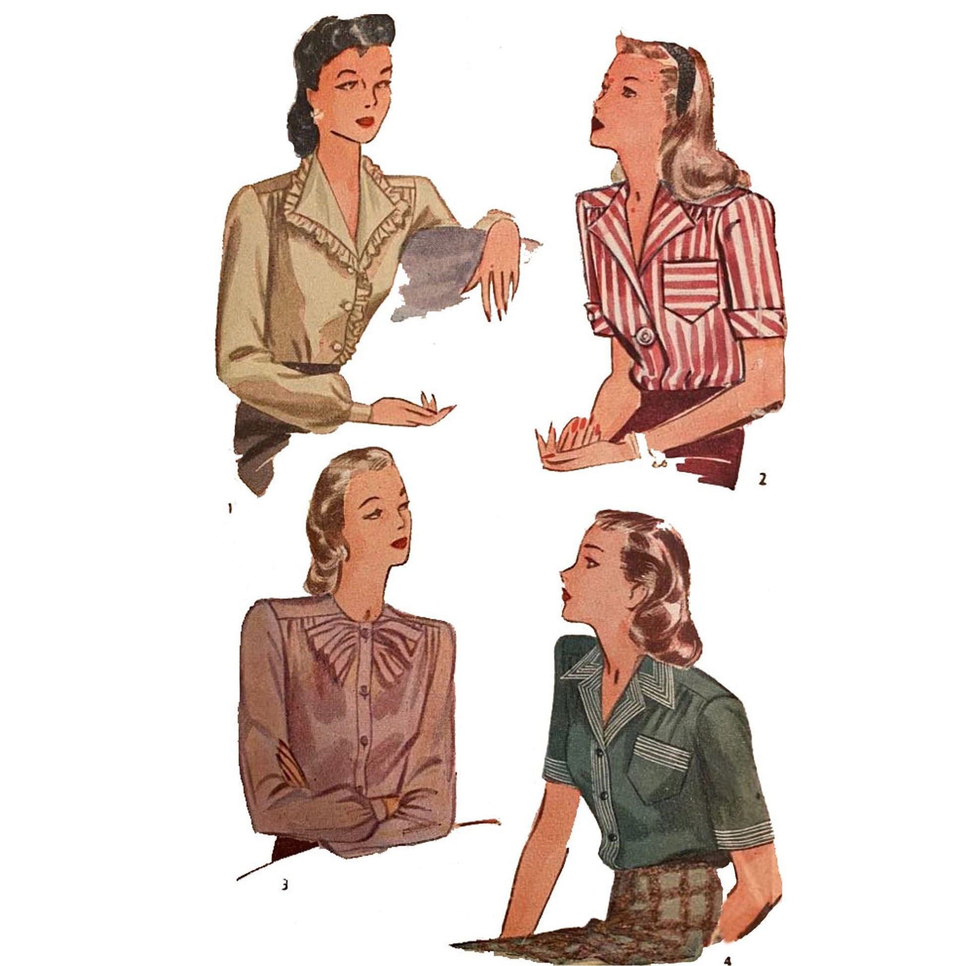 Model wearing 1940s women’s blouse made from Simplicity 1170 pattern