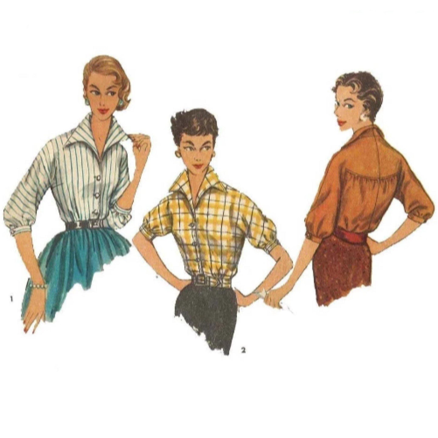 1950's Pattern Stylish Blouse Top, Rockabilly Shirt PDF Download - Vintage Sewing Pattern Company