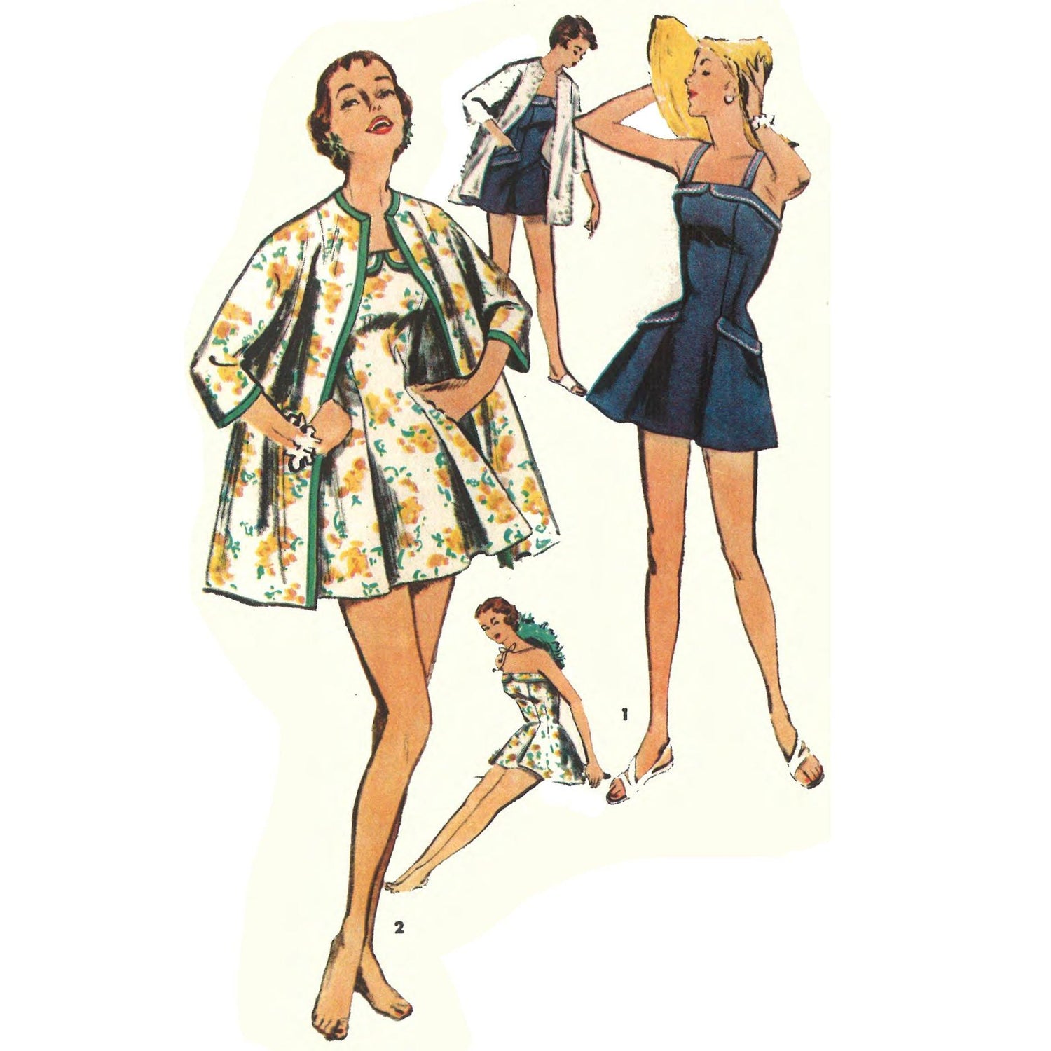 Women wearing bathing suit and beach coat