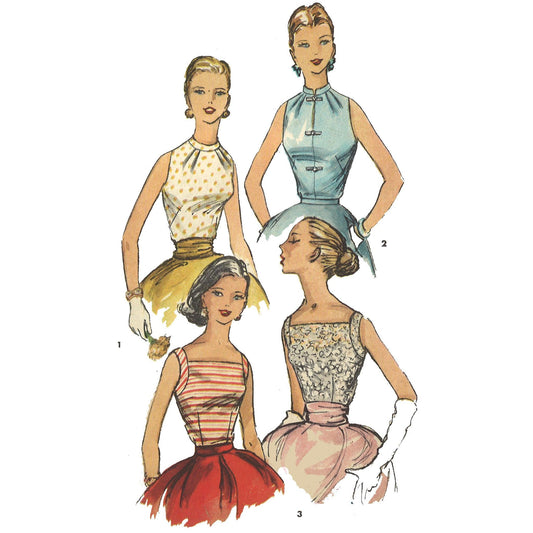 Women wearing 50s tops in 4 styles.