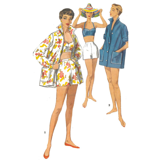 Model wearing 1950s three-piece playsuit made from Simplicity 1659 pattern