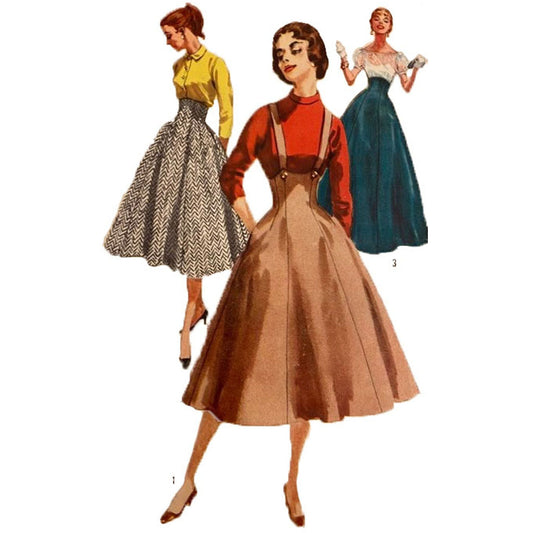 Model wearing 1950s skirt and evening skirt made from Simplicity 1730 pattern