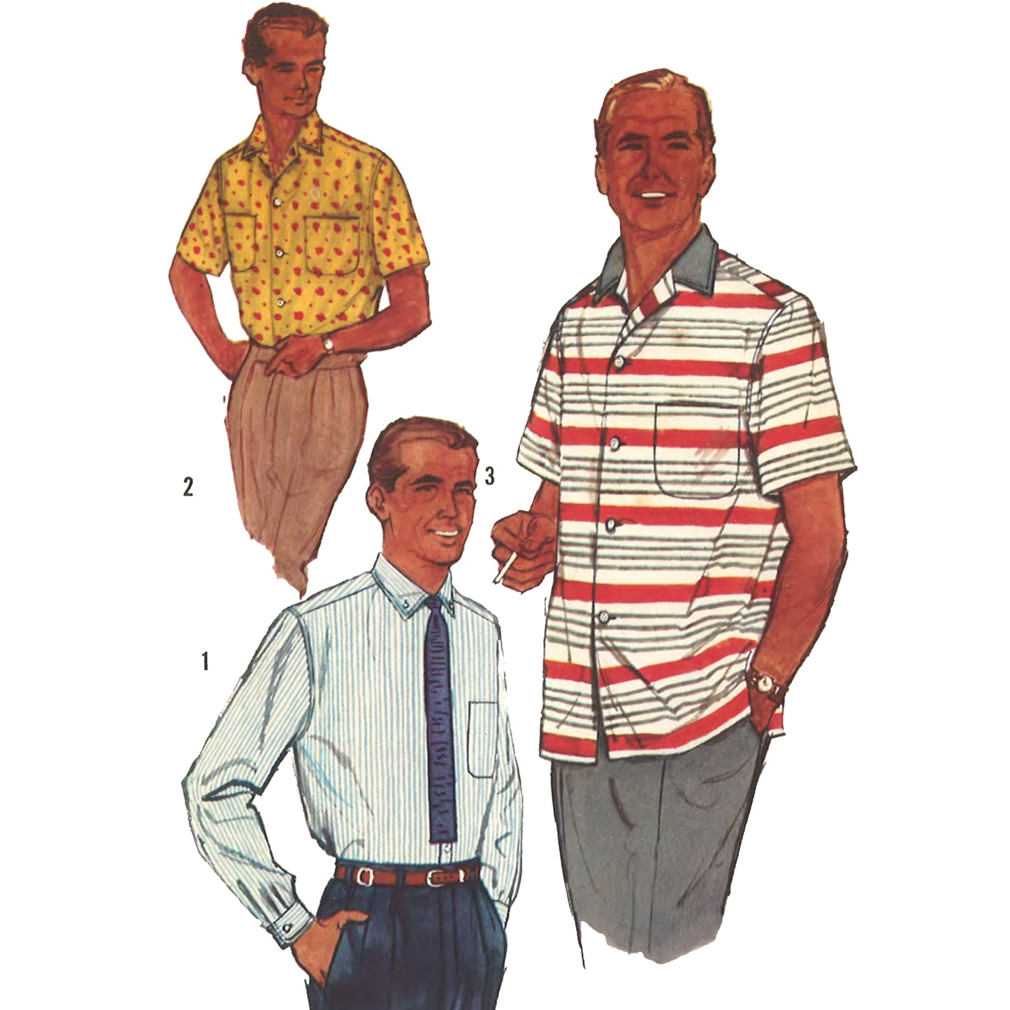 Men wearing 1950s Pattern, Men's Set of Sports Shirt