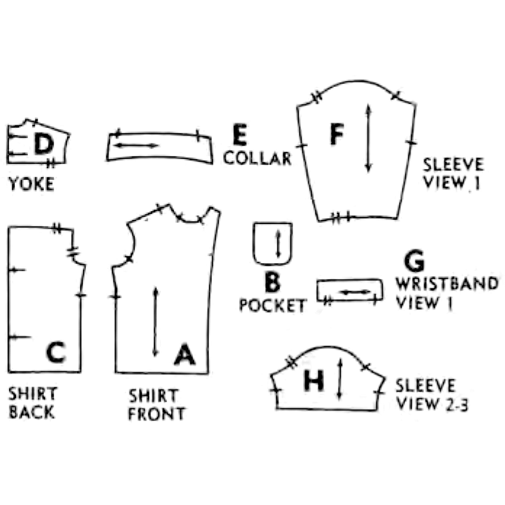 1950s Pattern, Men's Set of Sports Shirt - Pattern pieces