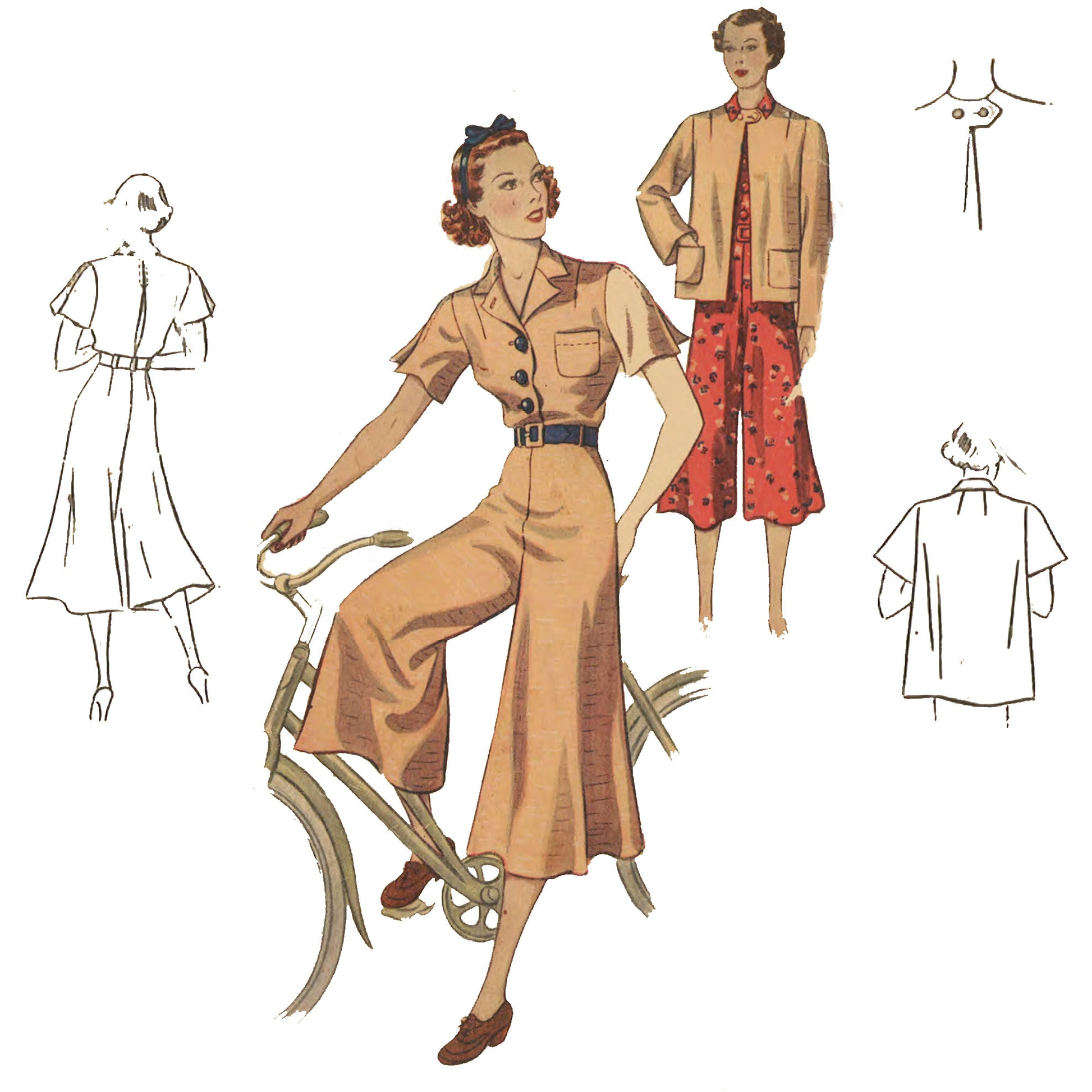 1930's Sewing Pattern: WWII Culottes Dress, Jacket, Safari 1930's Sewing Pattern: WWII Culottes Dress, Jacket, Safari