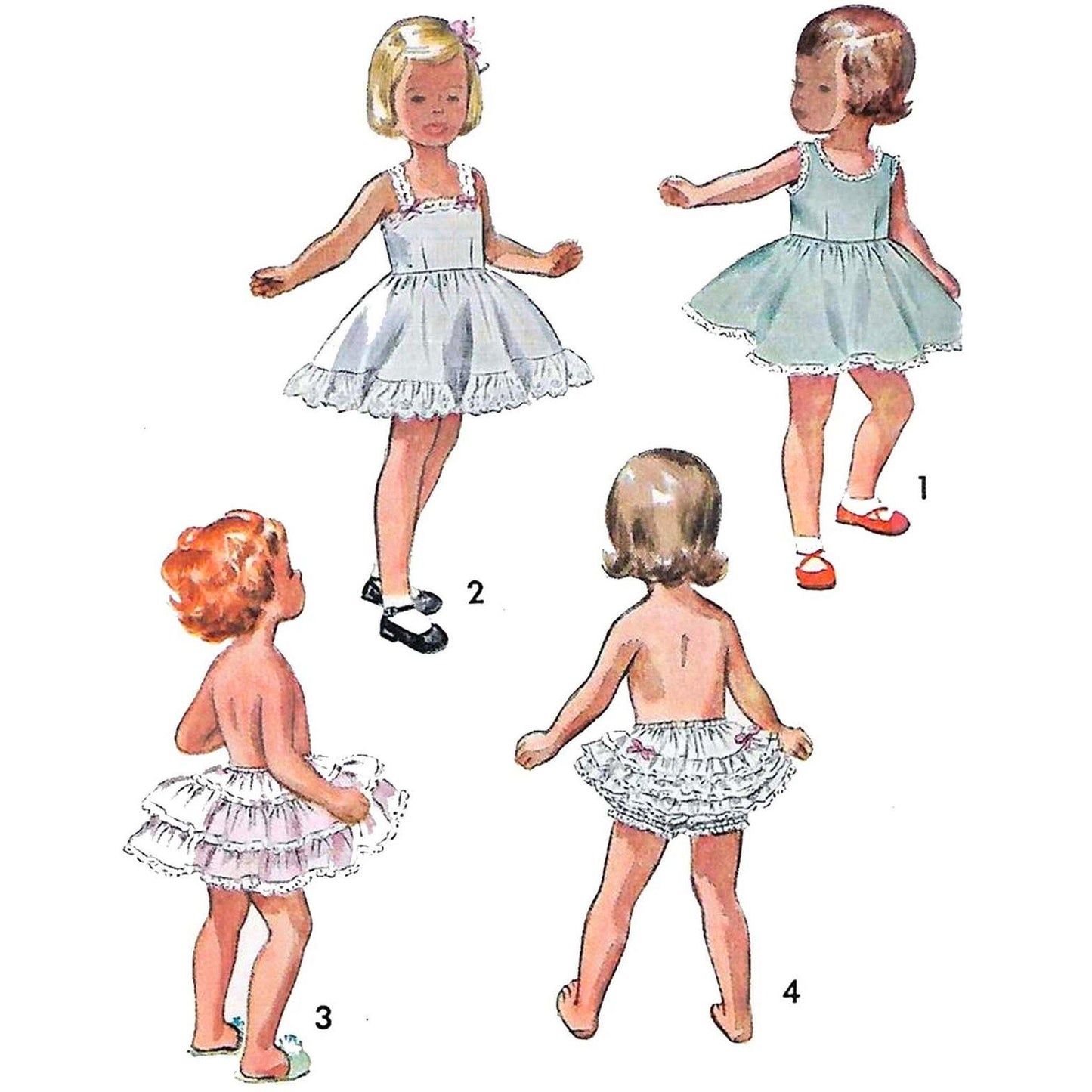 Children wearing slip dresses and petticoats Made using sewing pattern Simplicity 3296