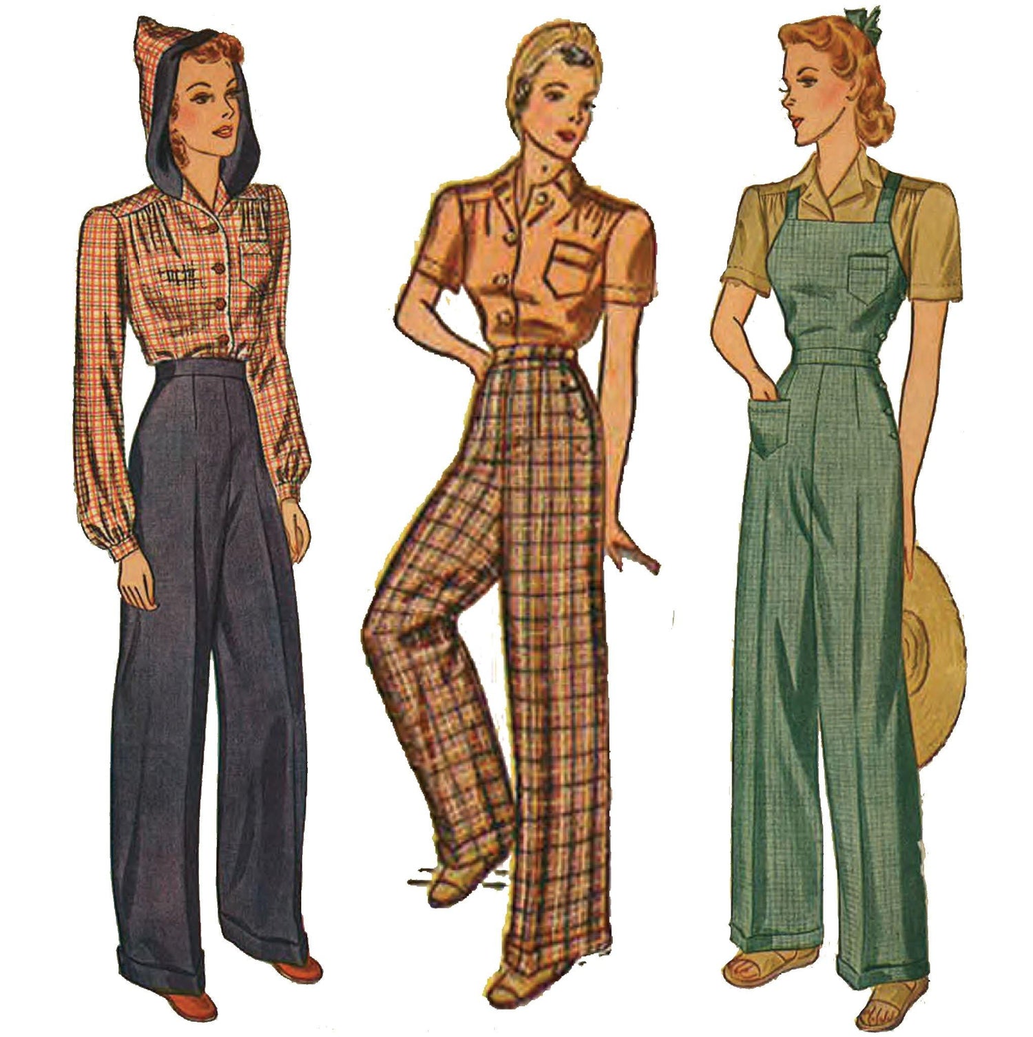 1940s palazzo pants wide leg jumpsuit vintage sewing pattern 3364  Lady  Marlowe