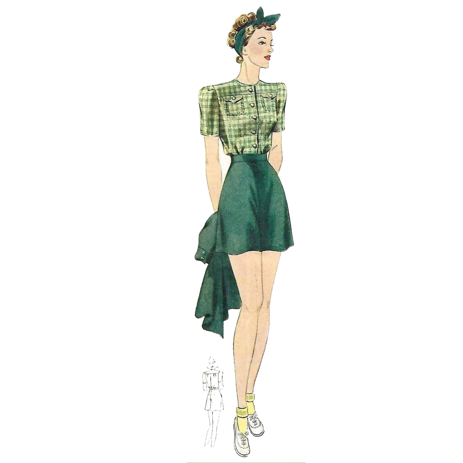 illustration of a woman wearing green shorts