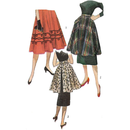 Model wearing 1950s skirt and overskirt, transfer included made from Simplicity 3686 pattern 
