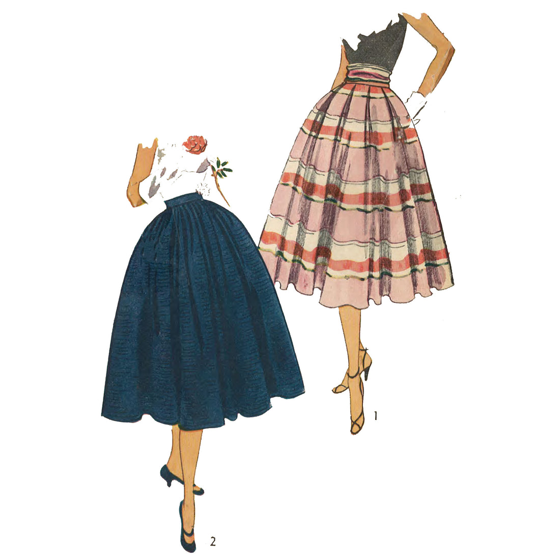 Women's Full Skirt, Cummberbund, Vintage 1950s Sewing Pattern Vintage