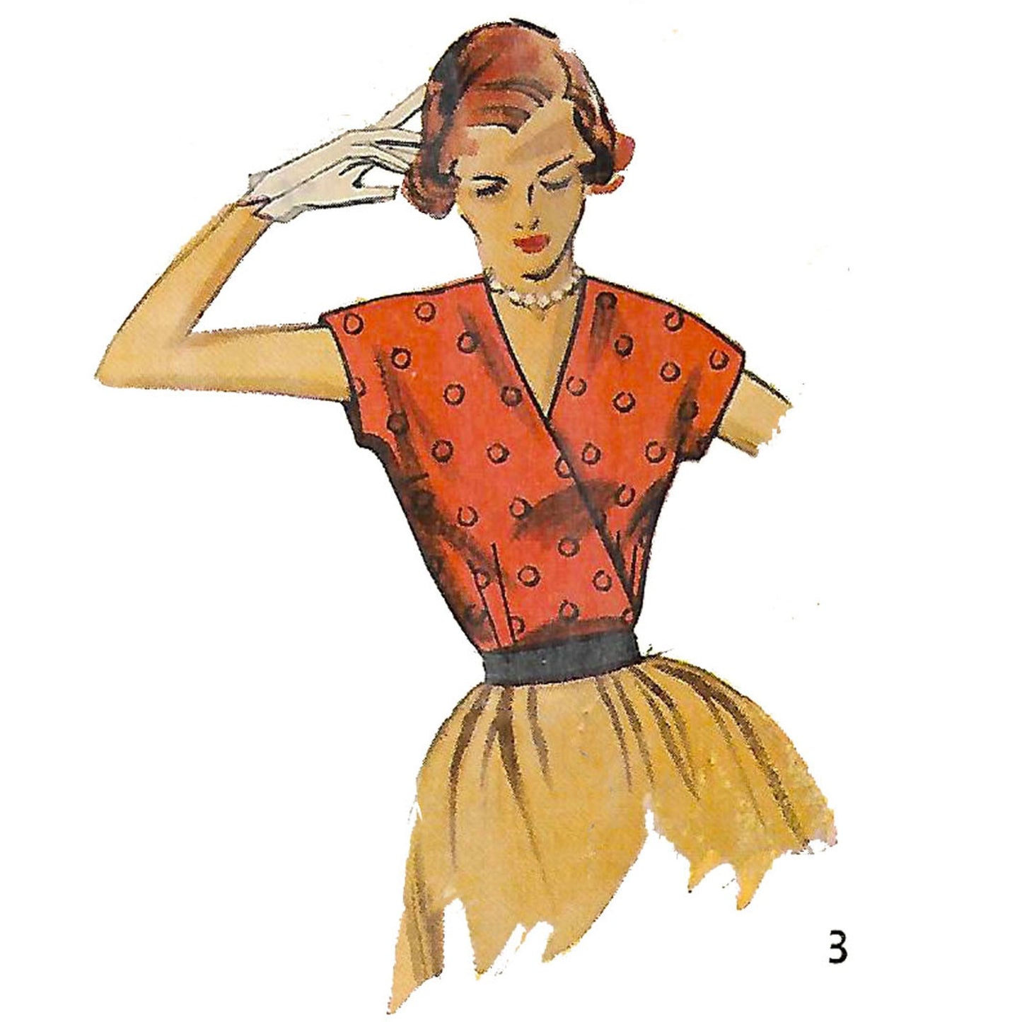 Model wearing 1950s blouses made from Simplicity 4165 pattern