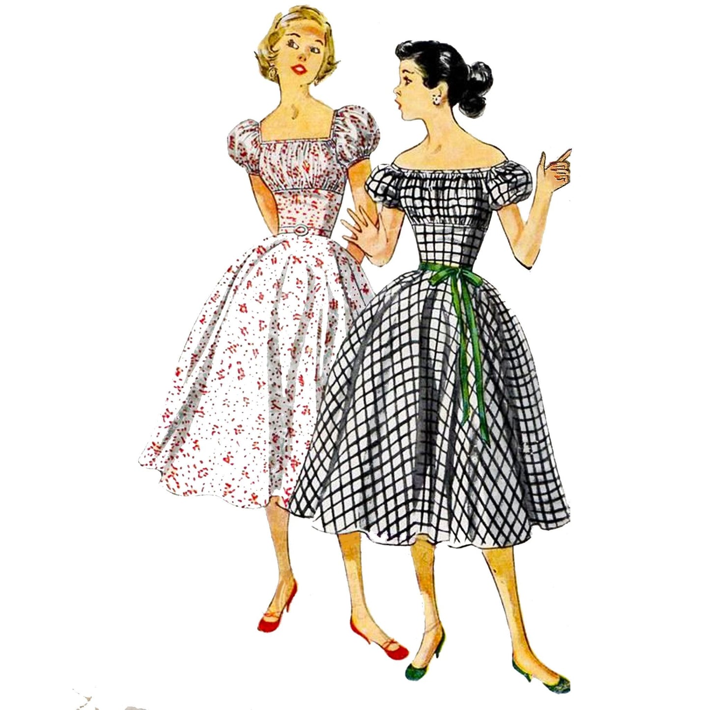 Model wearing 1950s one-piece dress made from Simplicity 4638 pattern