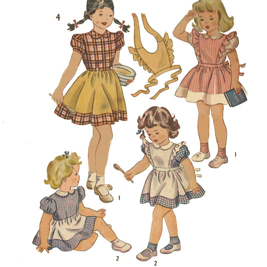 Little girls wearing dresses and bibs.
