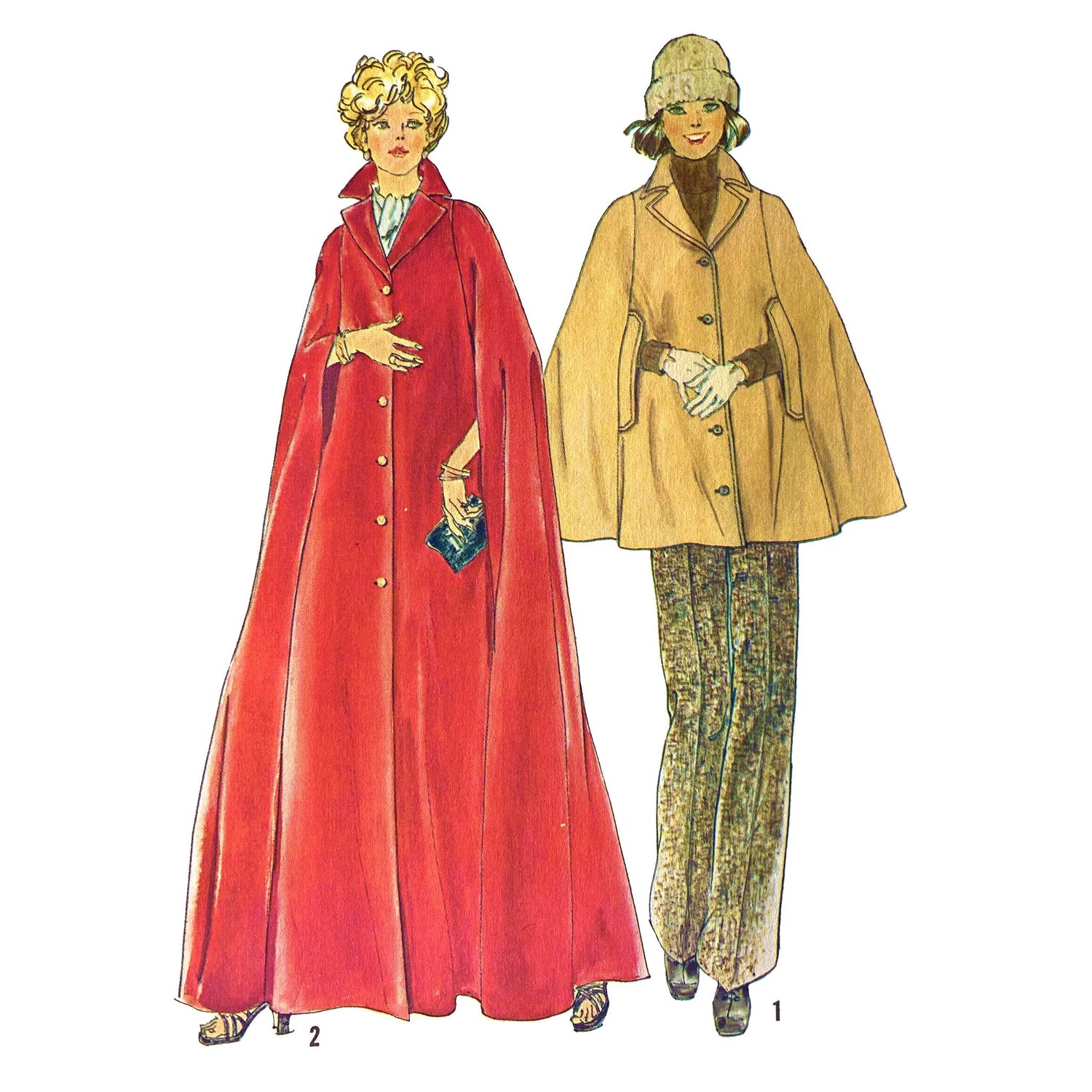 Model wearing cape in two lengths made from Simplicity 6680 pattern