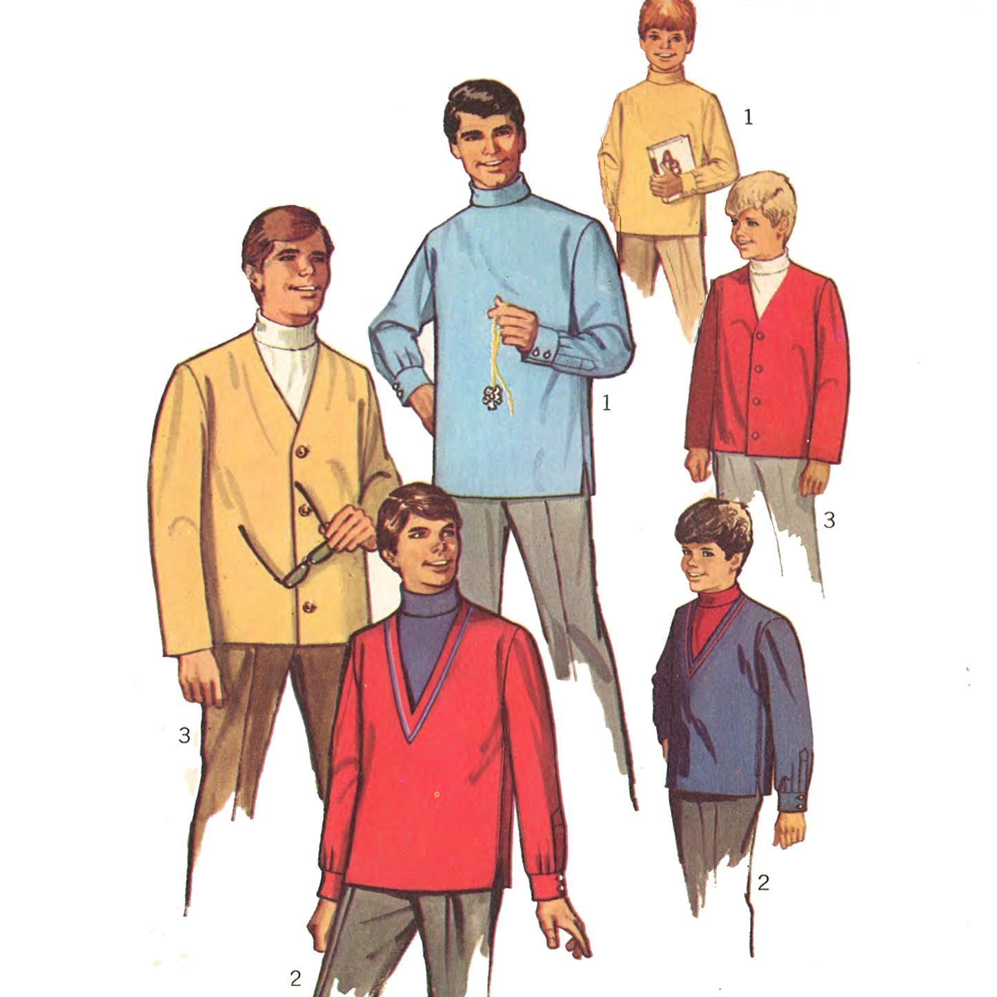 1960s Pattern, Men's Turtleneck Shirts, Cardigan Jacket 