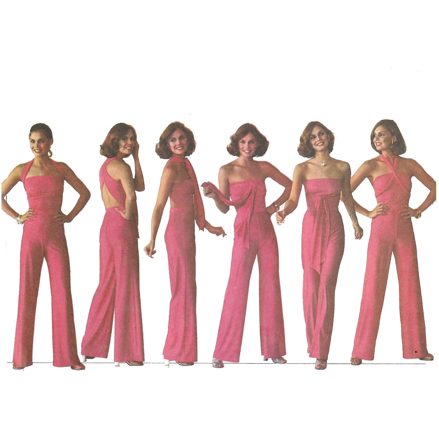 Model wearing 1970s jiffy knit multi-wrap and tie jumpsuit made from Simplicity 7957 pattern