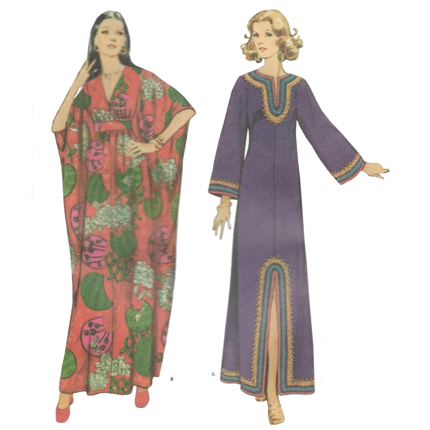 Model wearing 1970s caftans made from Simplicity 8505 pattern