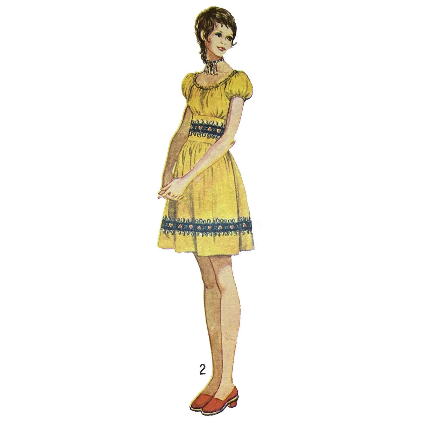 Model wearing 1970s dress in two lengths, and scarf made from Simplicity 9164 pattern