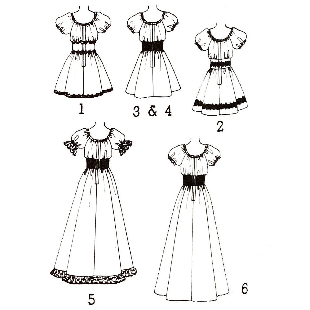 Line drawing of dresses.