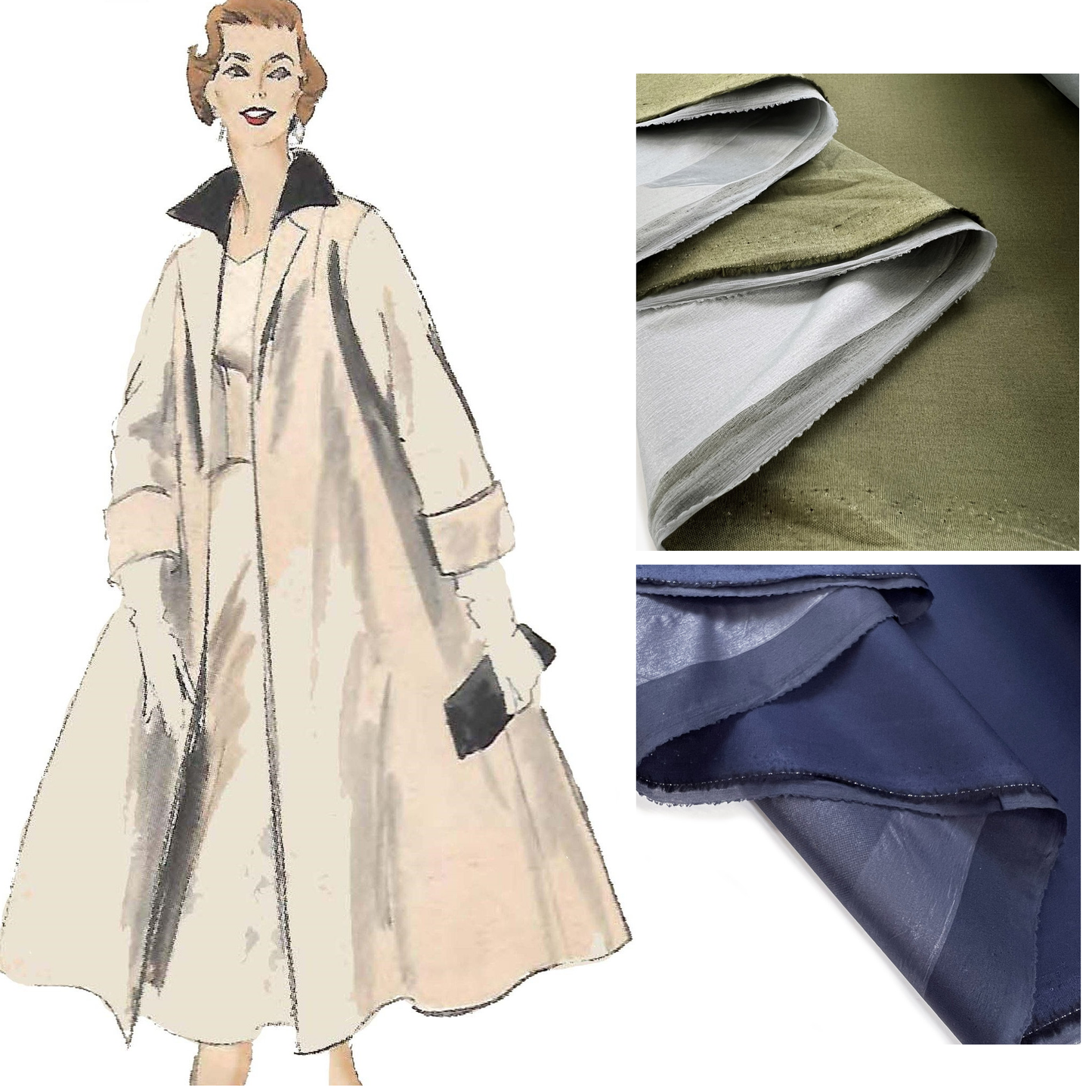 Patrón de los años 50, diseño especial de Vogue, bolso de mano, abrigo con vuelo - varios tamaños