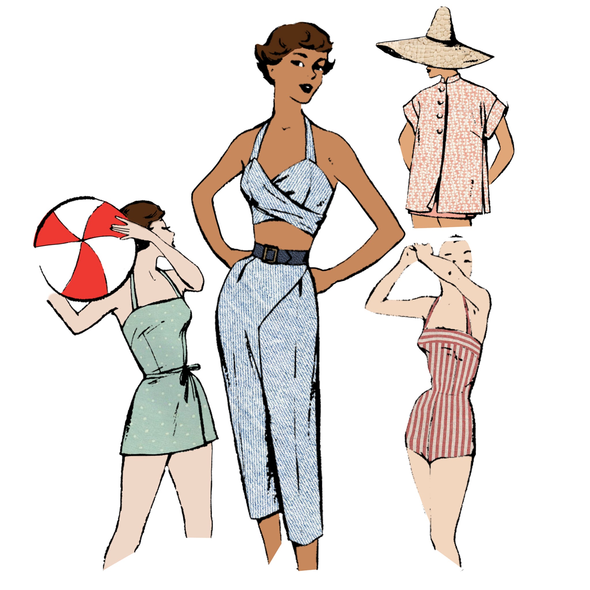 Vintage 1950s Pattern Wrap On Beach Babe Play Clothes Bust 36 Vintage Sewing Pattern 6935