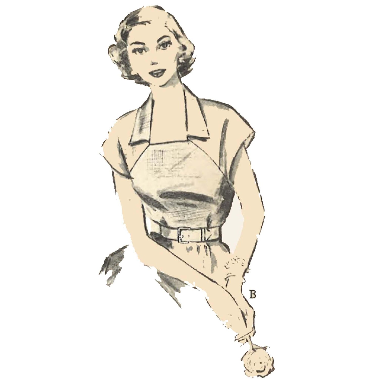 Woman wearing a 1950s Pattern, Crop Top, Blouse, Quick and Easy