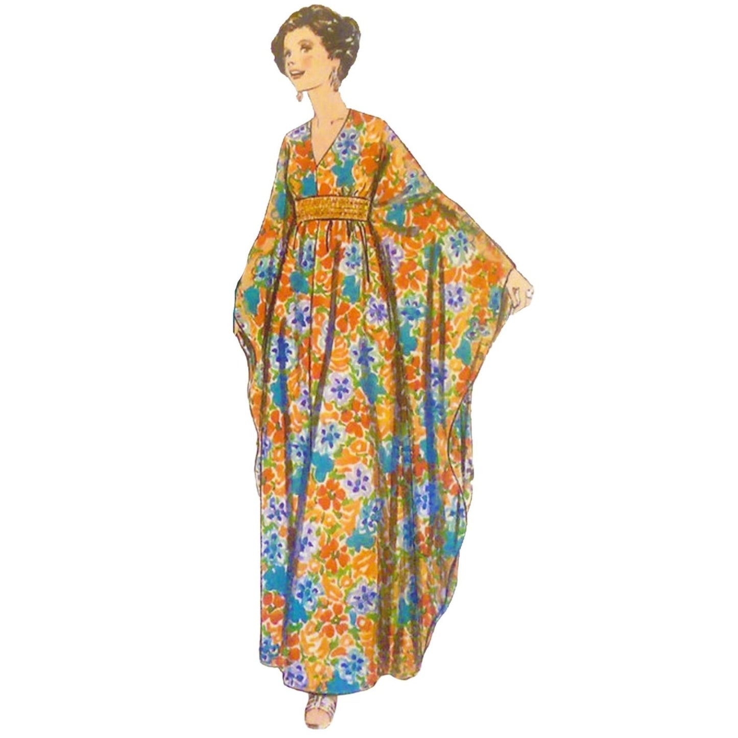 Model wearing style snip – leisure gown proportioned to height made from Style 4681 pattern