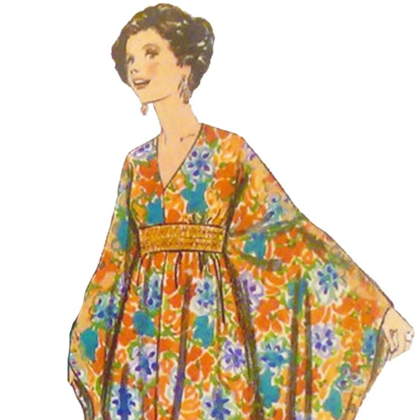 Model wearing style snip – leisure gown proportioned to height made from Style 4681 pattern