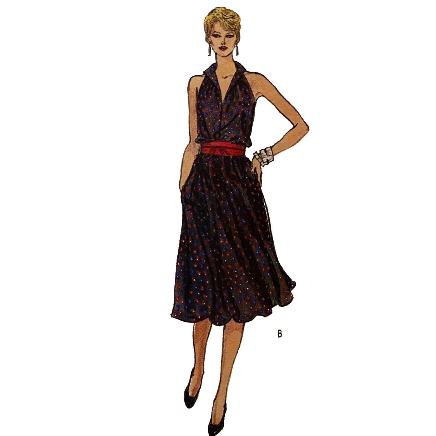 Model wearing dress made from Vogue 8322 pattern