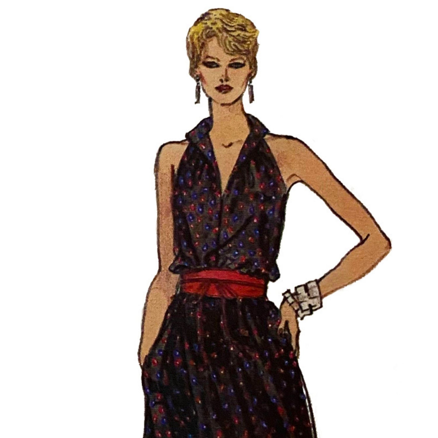 Model wearing dress made from Vogue 8322 pattern