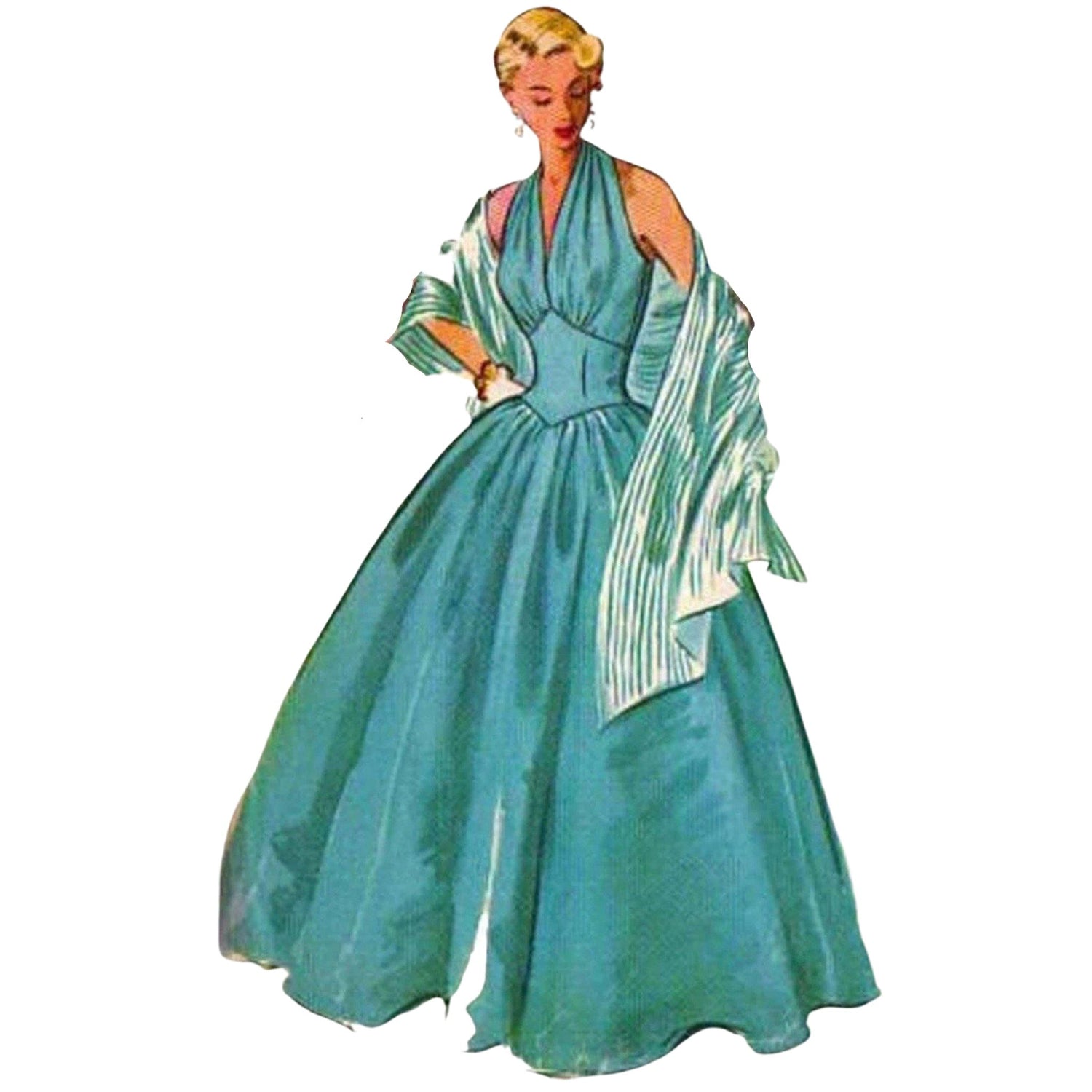 Woman wearing a long green fitted gown