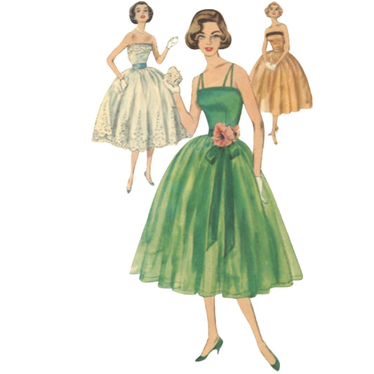 1950s Pattern, Evening Gown, Dress, Strapless, Straps - Vintage Sewing Pattern Company