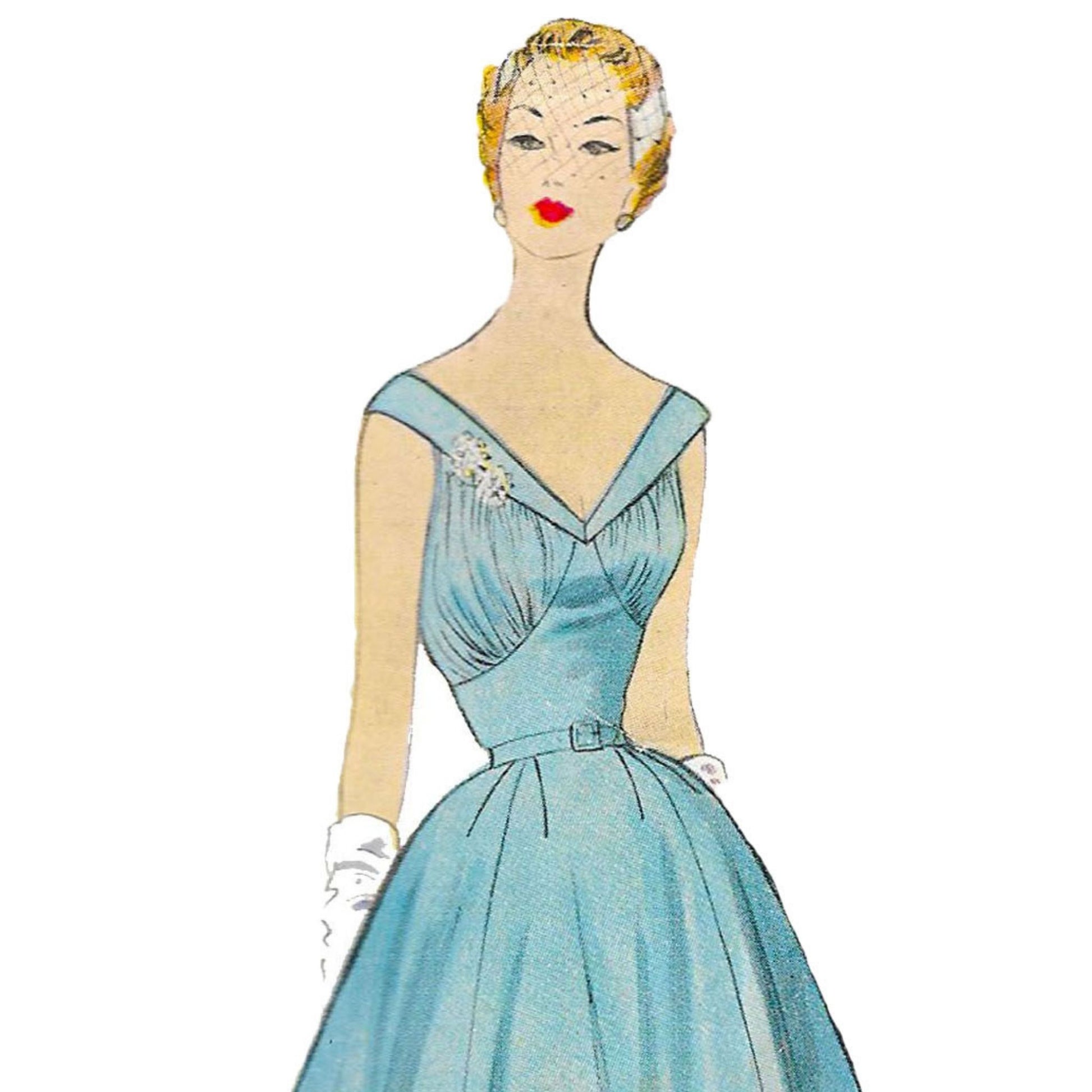 Model wearing 1950s dress made from McCall’s 9792 38 pattern